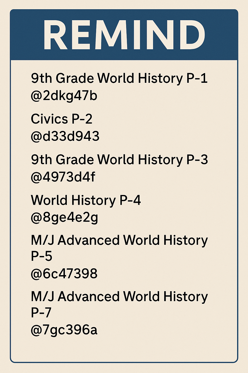 Remind classcodes